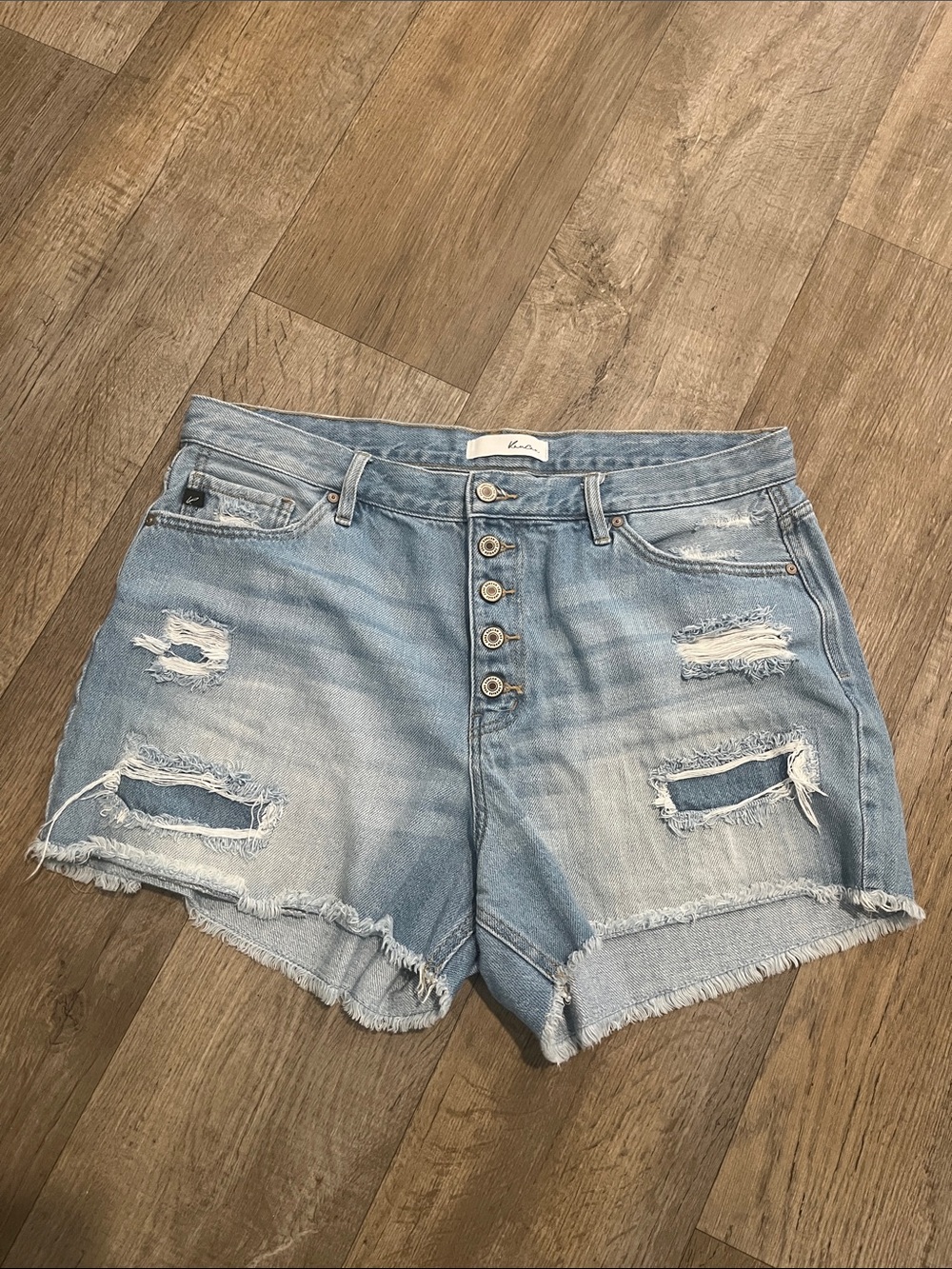 KanCan Light Blue Distressed High-Waist Jean Shorts 16W